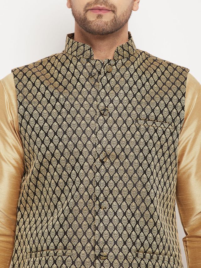 Men's Black Silk Blend Straight Nehru Jacket