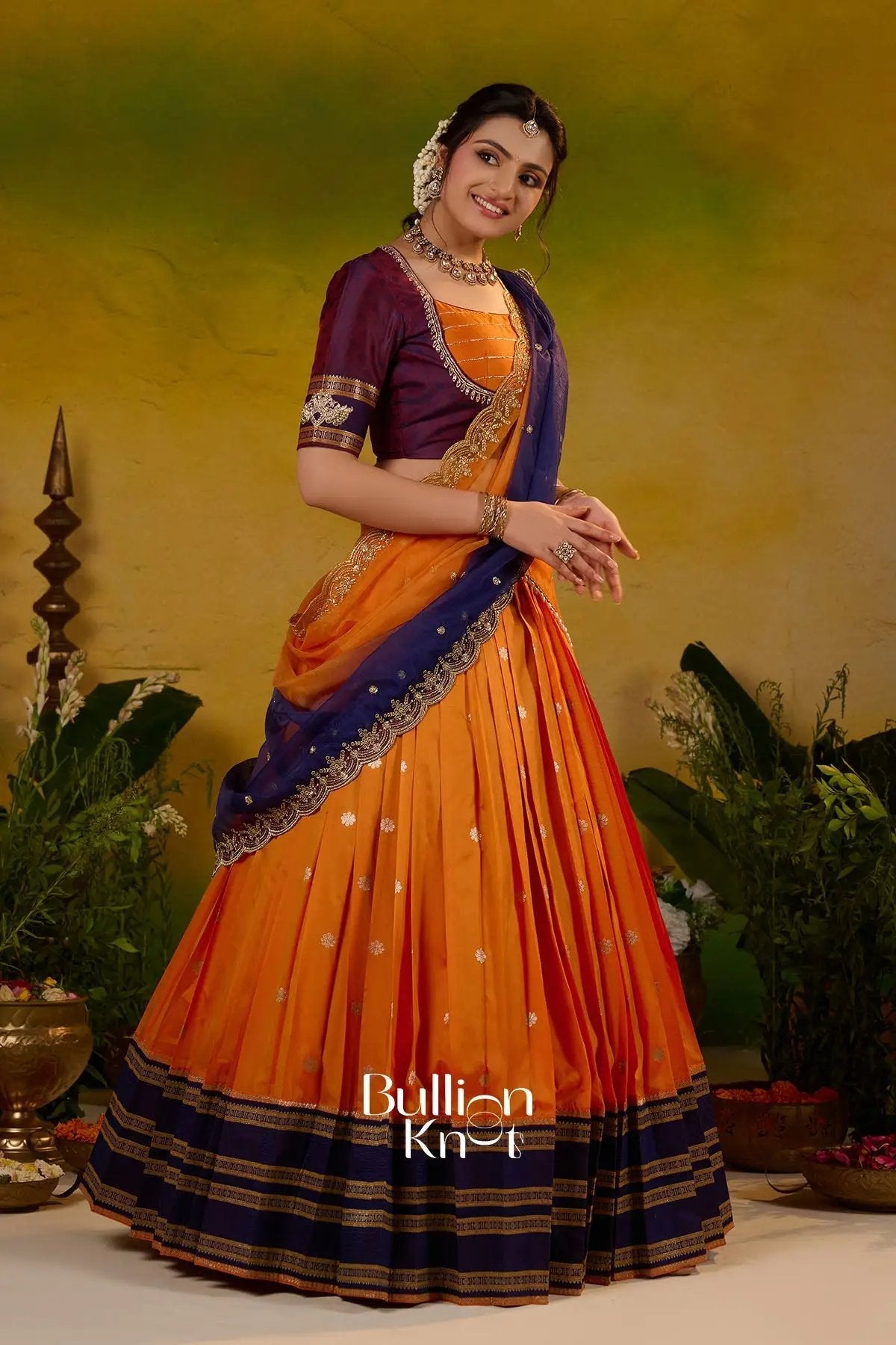 Dhiyona BN Kesar ratri Soft Silk Lehenga Set In Orange