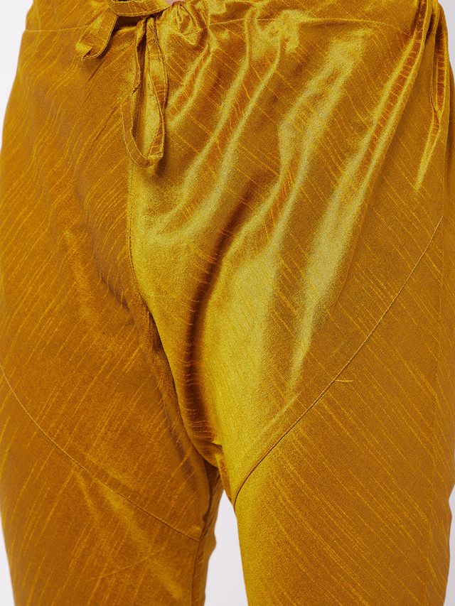 Men's Mustard Silk Blend Straight Kurta Pyjama Set