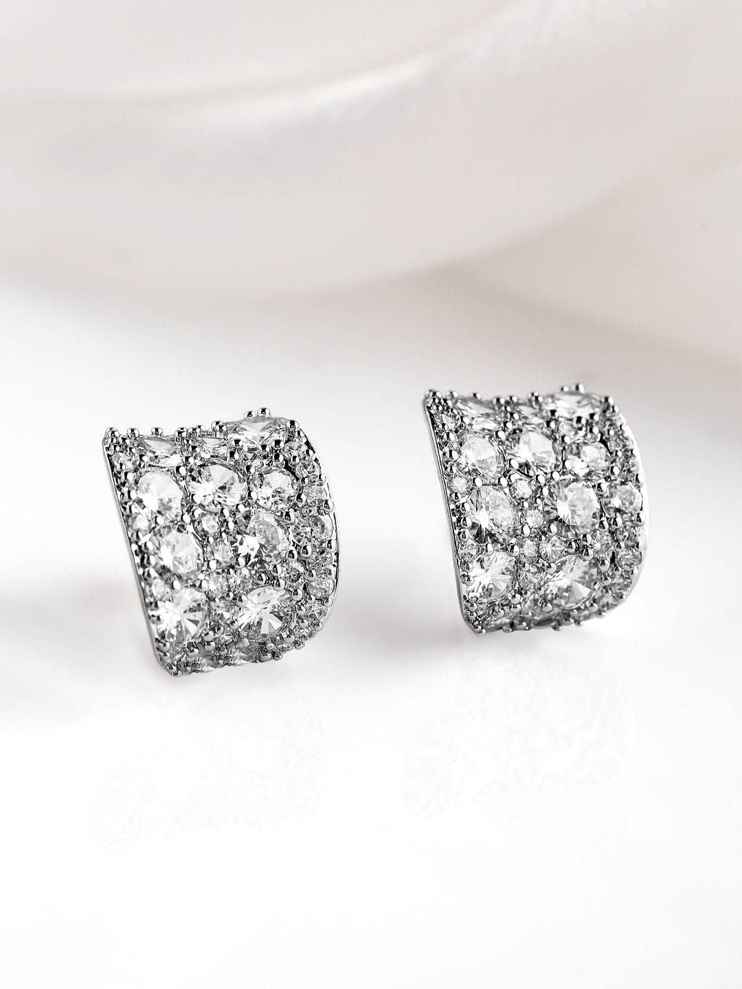 Dhiyona RJ Women's Rhodium Plated Sparkling AD & Cubic Zirconia Studded Luxurious Hoop Earrings