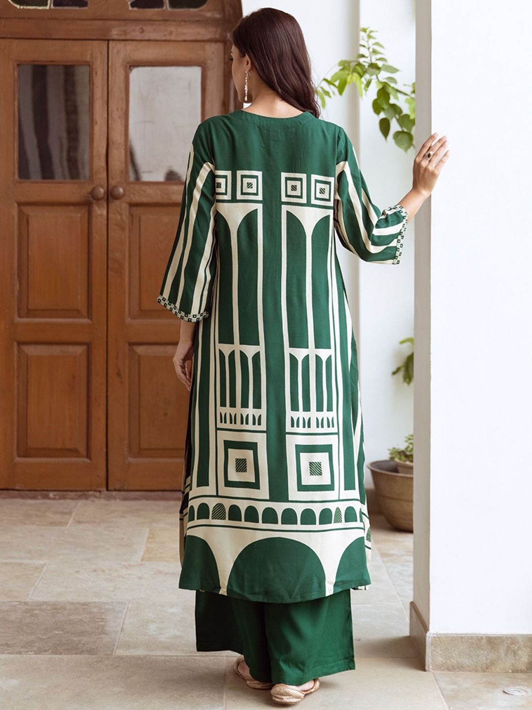 Dhiyona IE Women Printed Regula Geometric A-Line Kurta with Palazzos