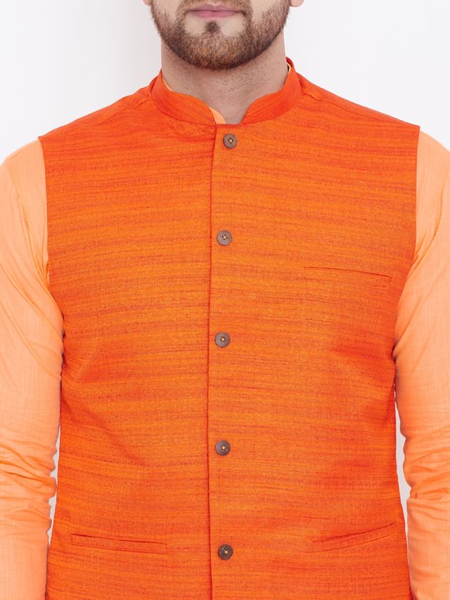 Men's Fawn Cotton Blend Straight Jacket Kurta and Pyjama Set