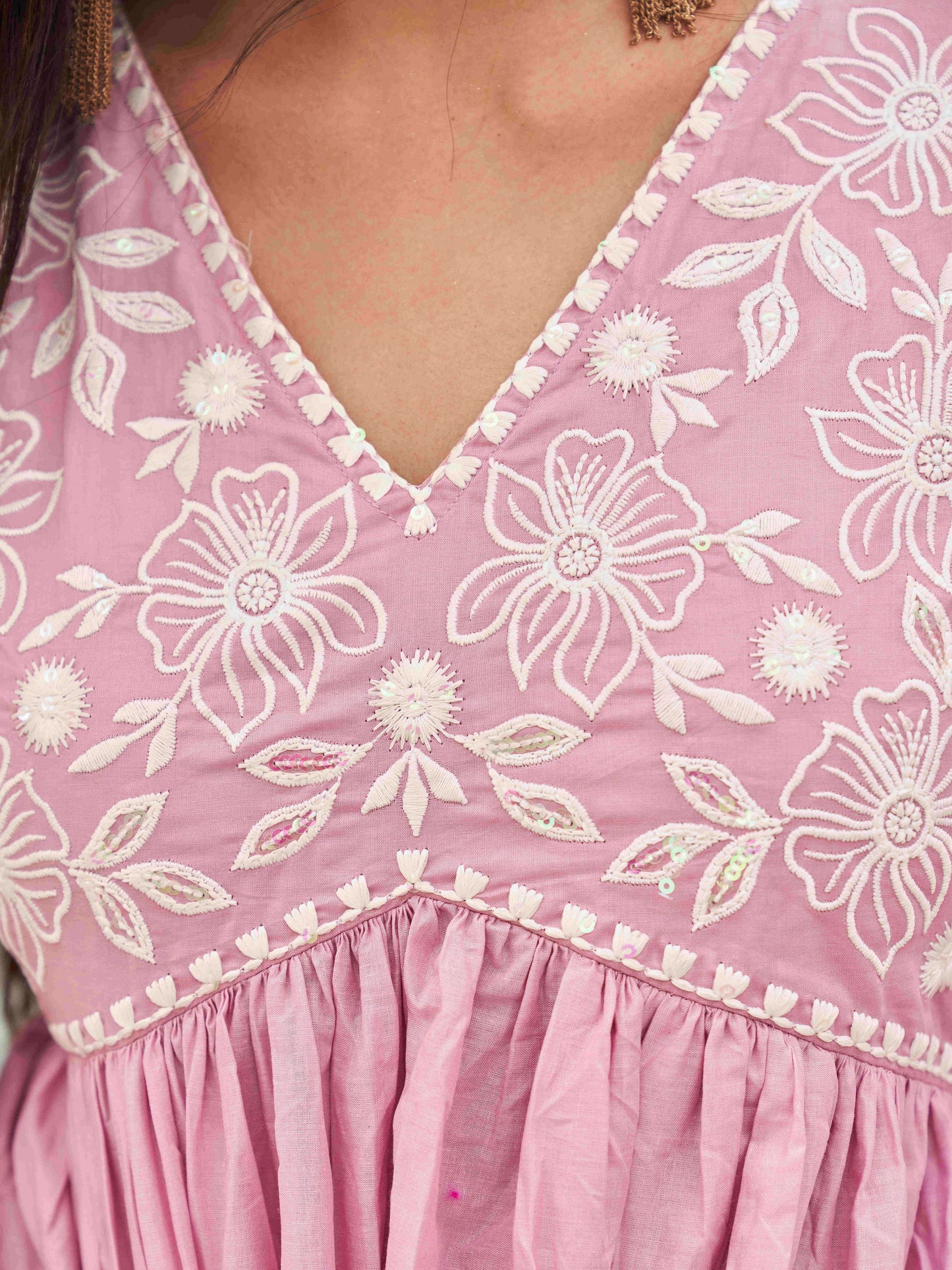 Dhiyona TI Women's Pink Color Embroidery Anarkali Kurta with Pant & Net Dupatta