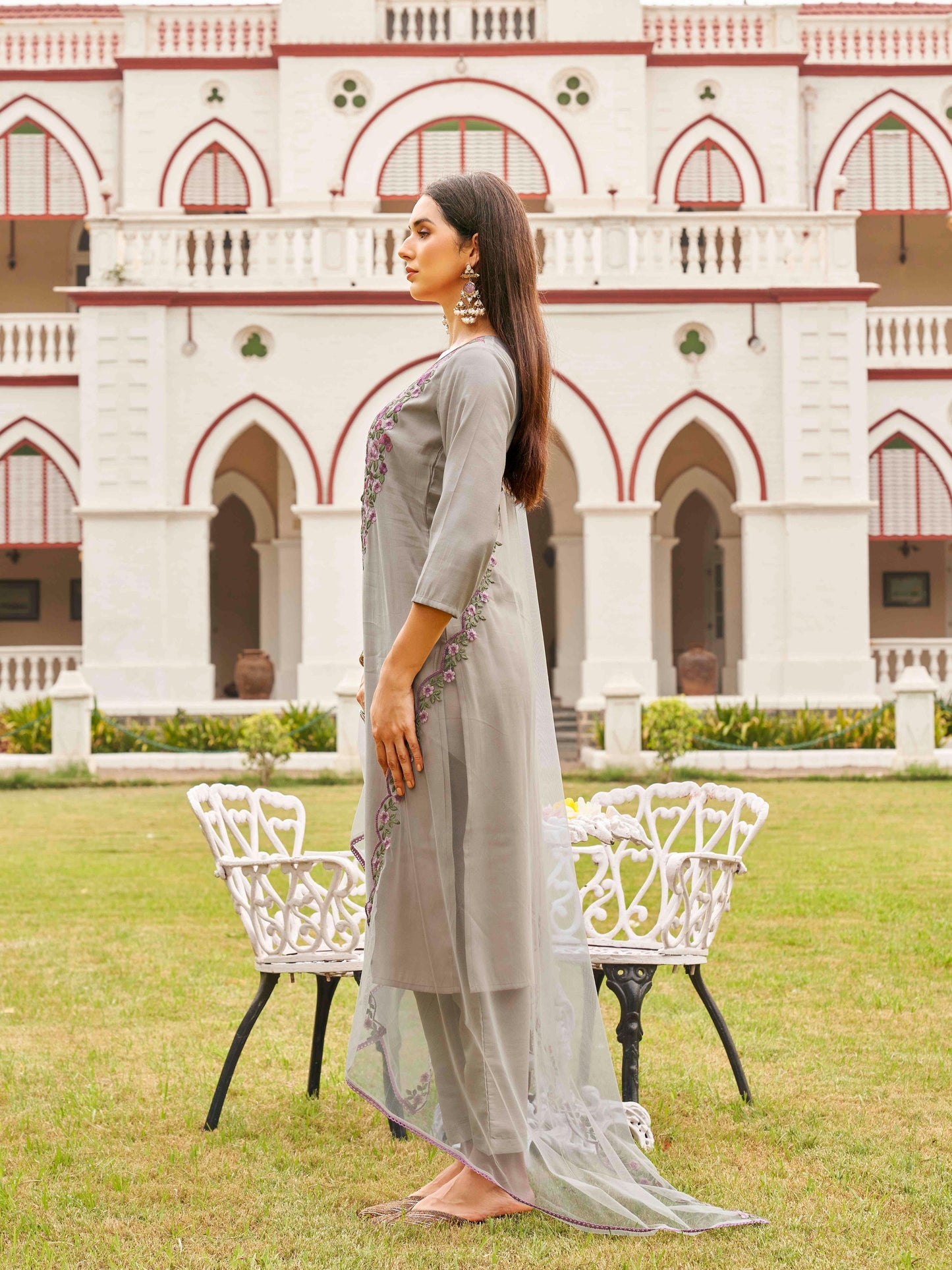 Dhiyona TI Women's Silk Blend Multi Thread Straight Cut Kurta with Pant and Dupatta