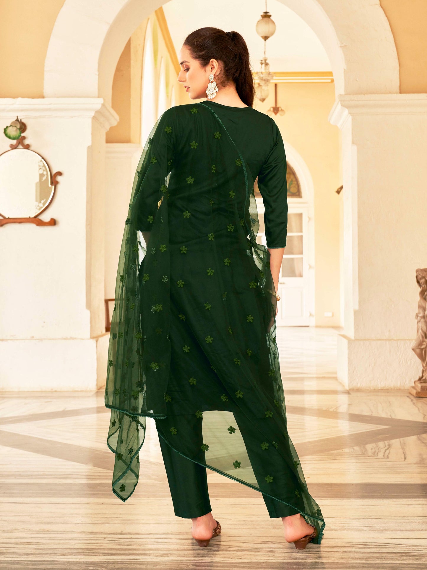 Dhiyona TI Women's Blend Tonal Thread Straight Cut Kurta with Pant and Dupatta