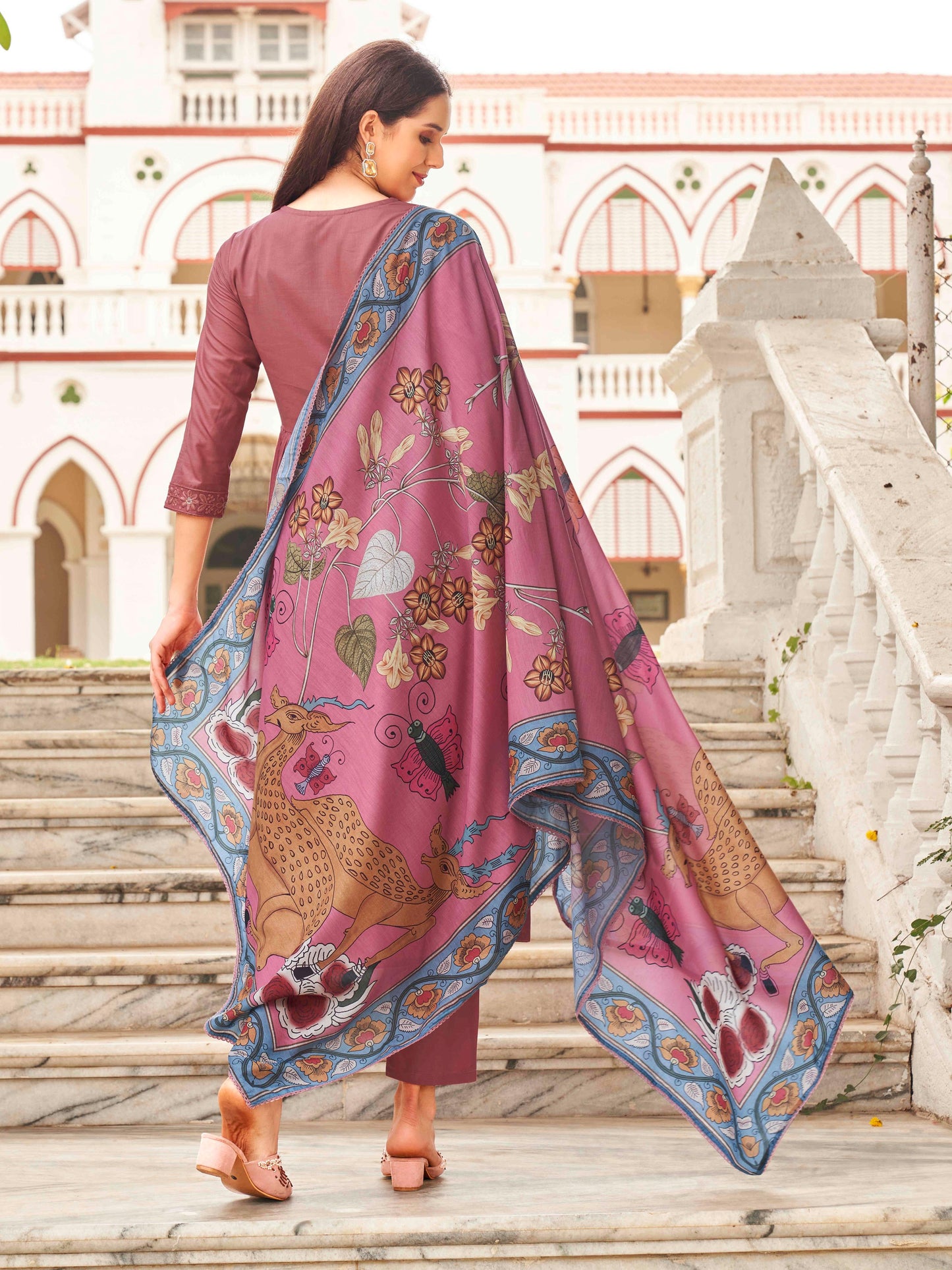 Dhiyona TI Women's Tonal Thread Alia Cut Flared Kurta with Pant and Dupatta