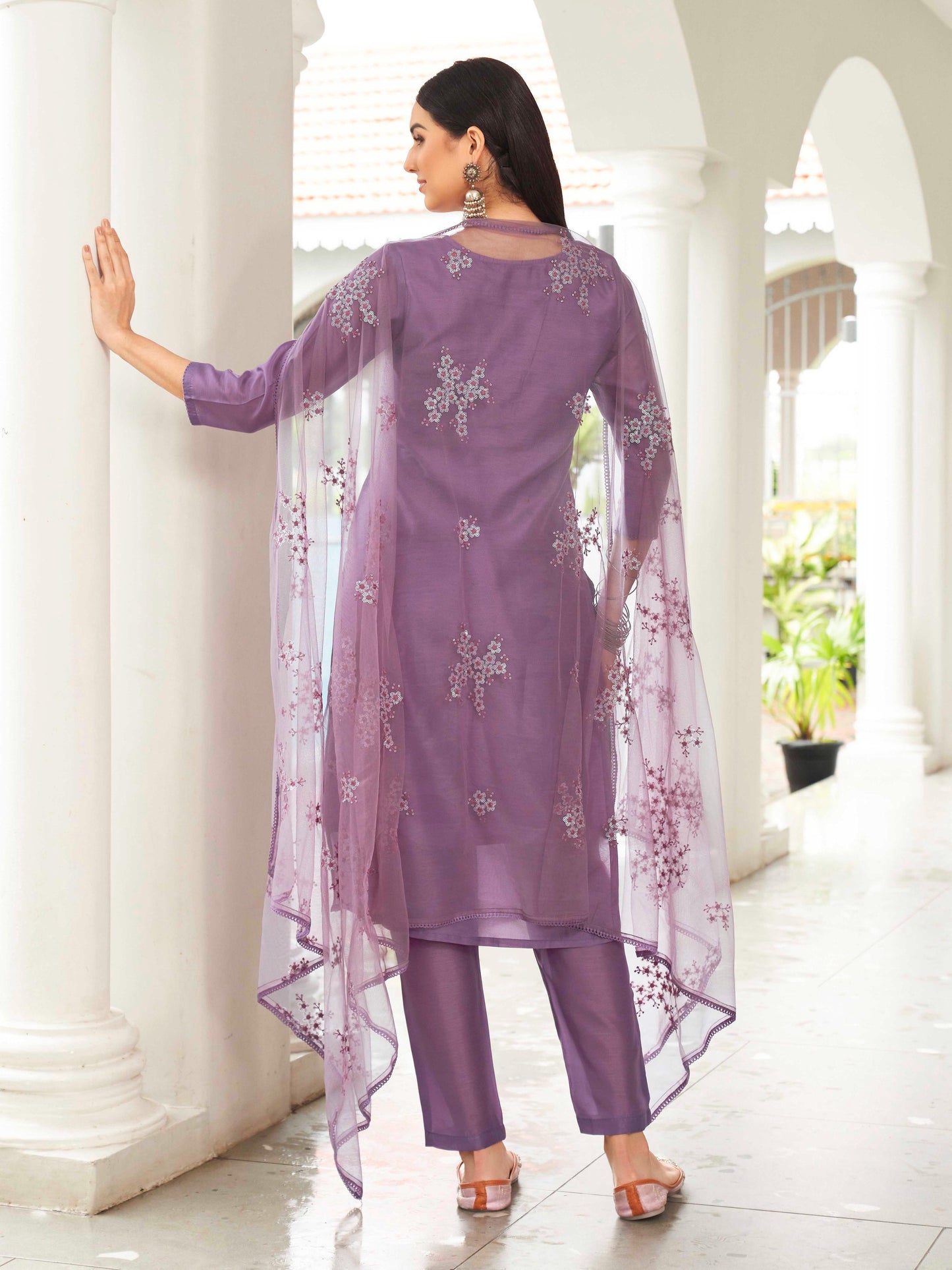 Dhiyona TI Women's Purple Solid Kurta and Pants with Dupatta