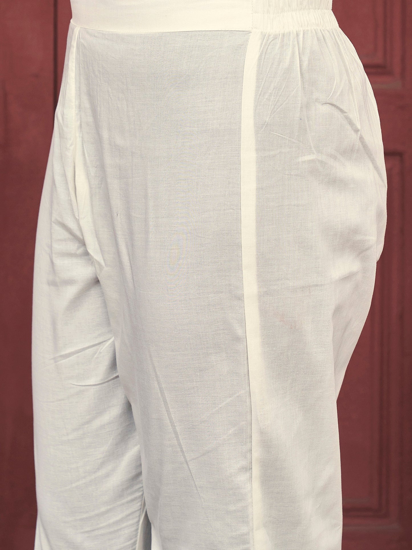 Dhiyona TI Women's Women White Pure Cotton Embroidered Kurta with Pant and Dupatta