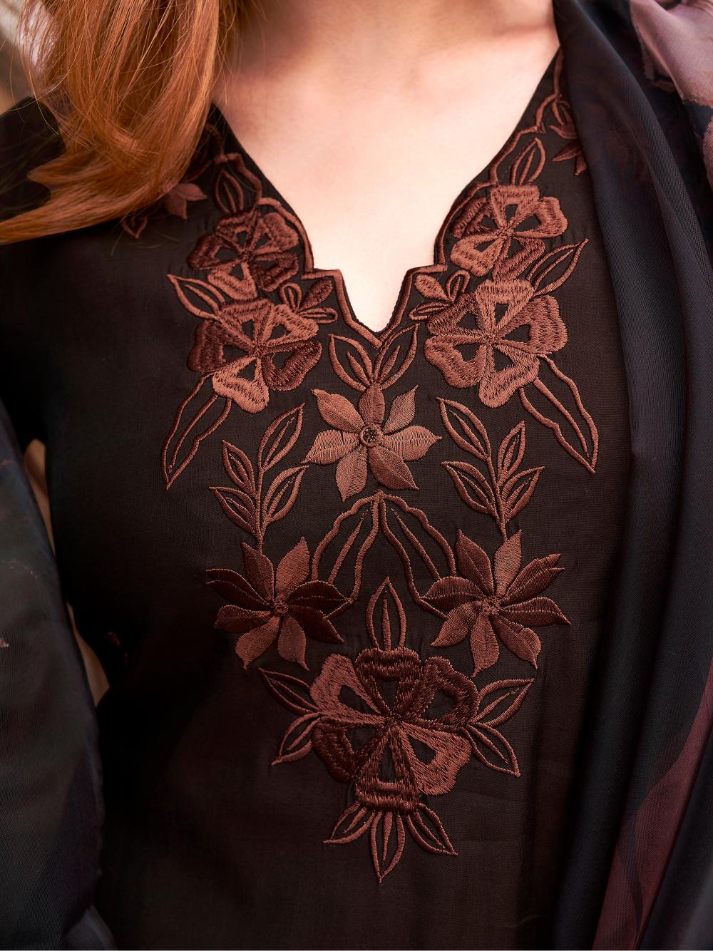 Dhiyona TI Women's Brown Kurta and Pant with Printed Dupatta