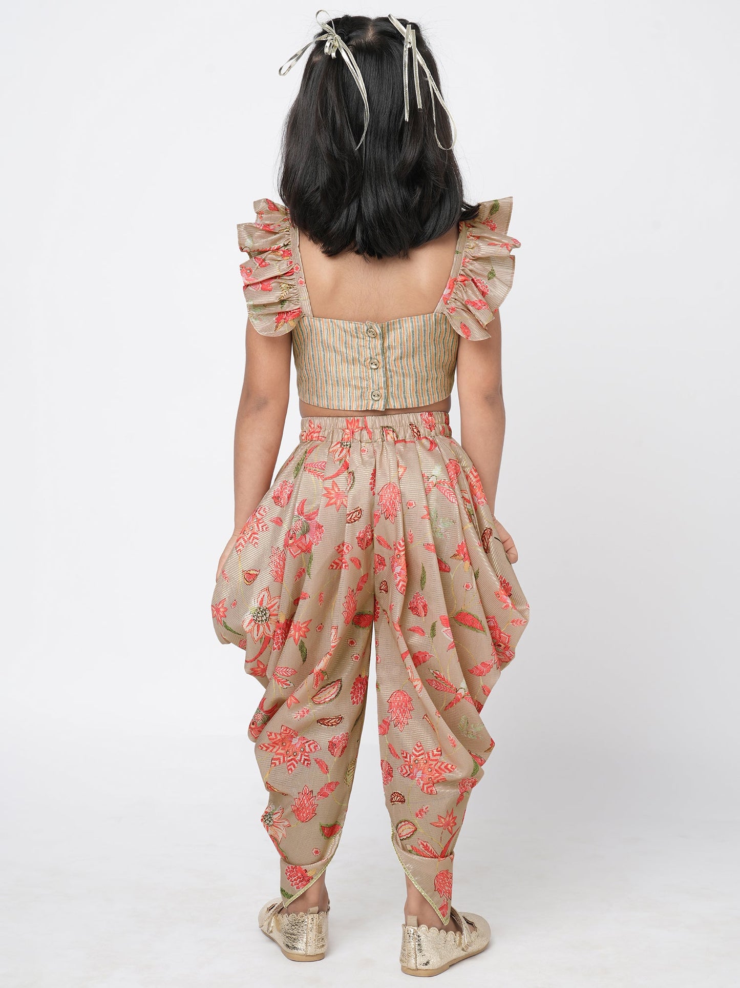 Golden Weaves Beige Crop Top with Dhoti Girls Co-ordinate set