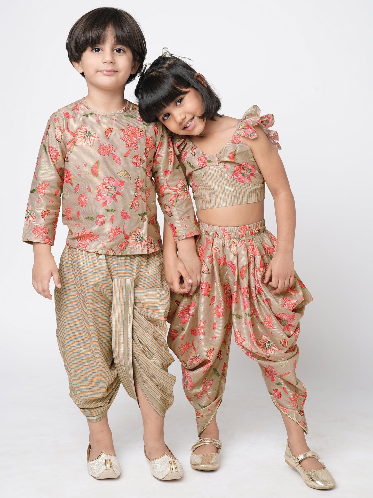 Golden Weaves Beige Crop Top with Dhoti Girls Co-ordinate set