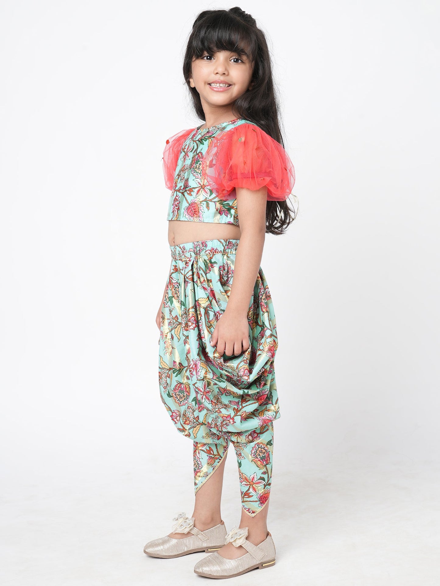Golden Weaves Blue Crop Top with Dhoti Girls Co-ordinate set