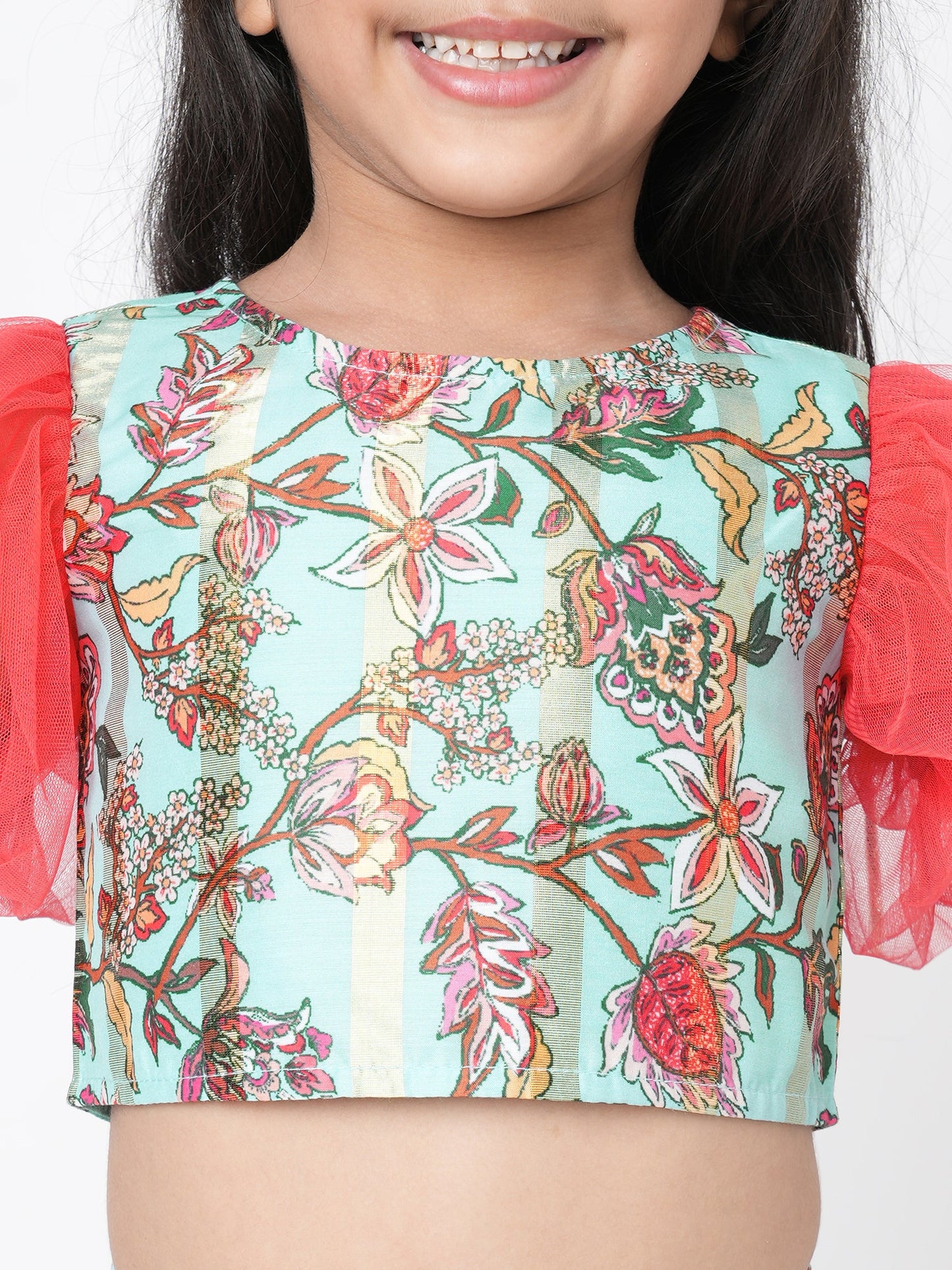 Golden Weaves Blue Crop Top with Dhoti Girls Co-ordinate set