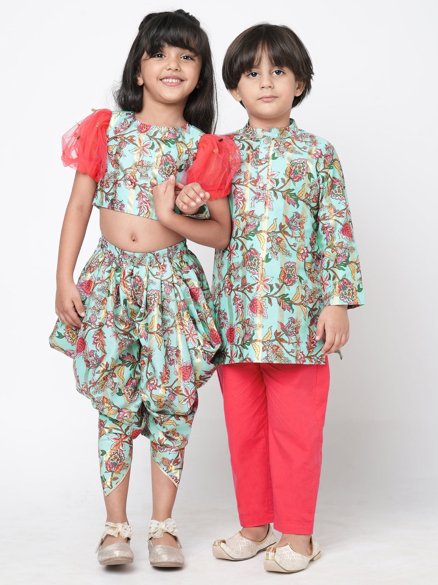 Golden Weaves Blue Crop Top with Dhoti Girls Co-ordinate set