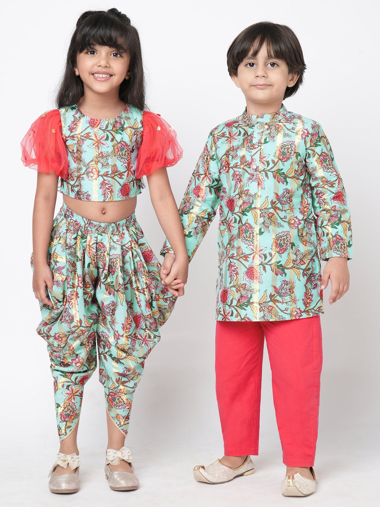 Golden Weaves Blue Crop Top with Dhoti Girls Co-ordinate set