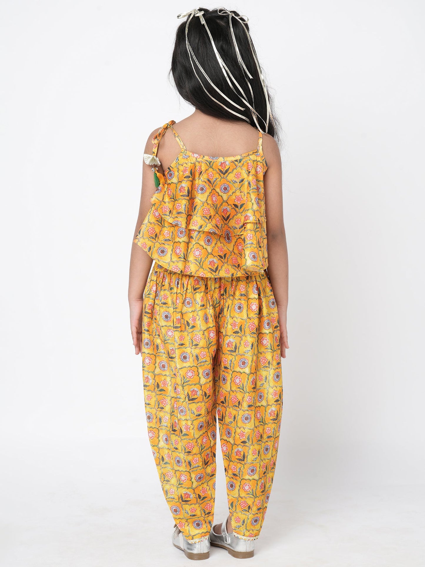 Golden Weaves Yellow Crop Top with Dhoti Girls Co-ordinate set