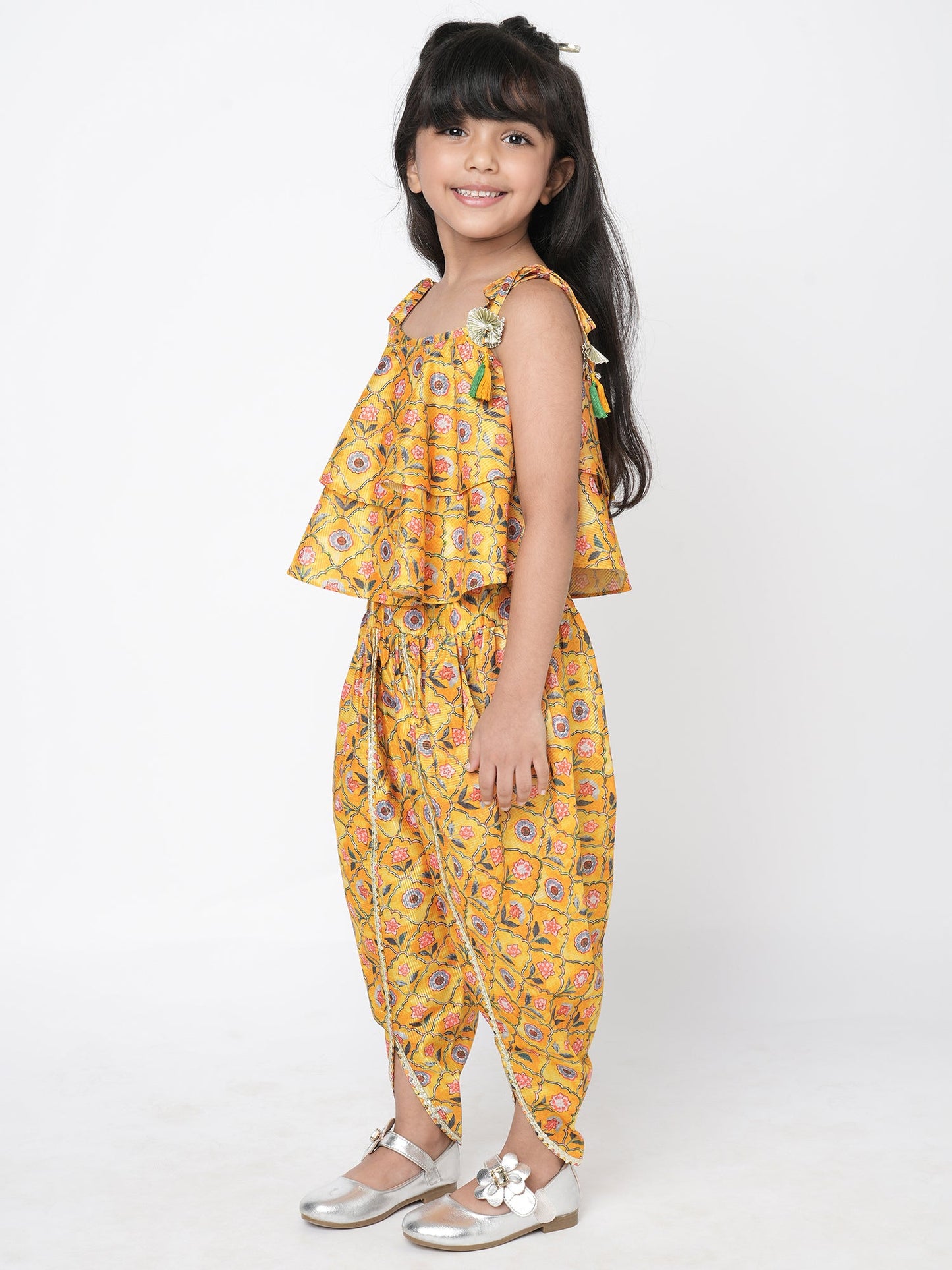 Golden Weaves Yellow Crop Top with Dhoti Girls Co-ordinate set