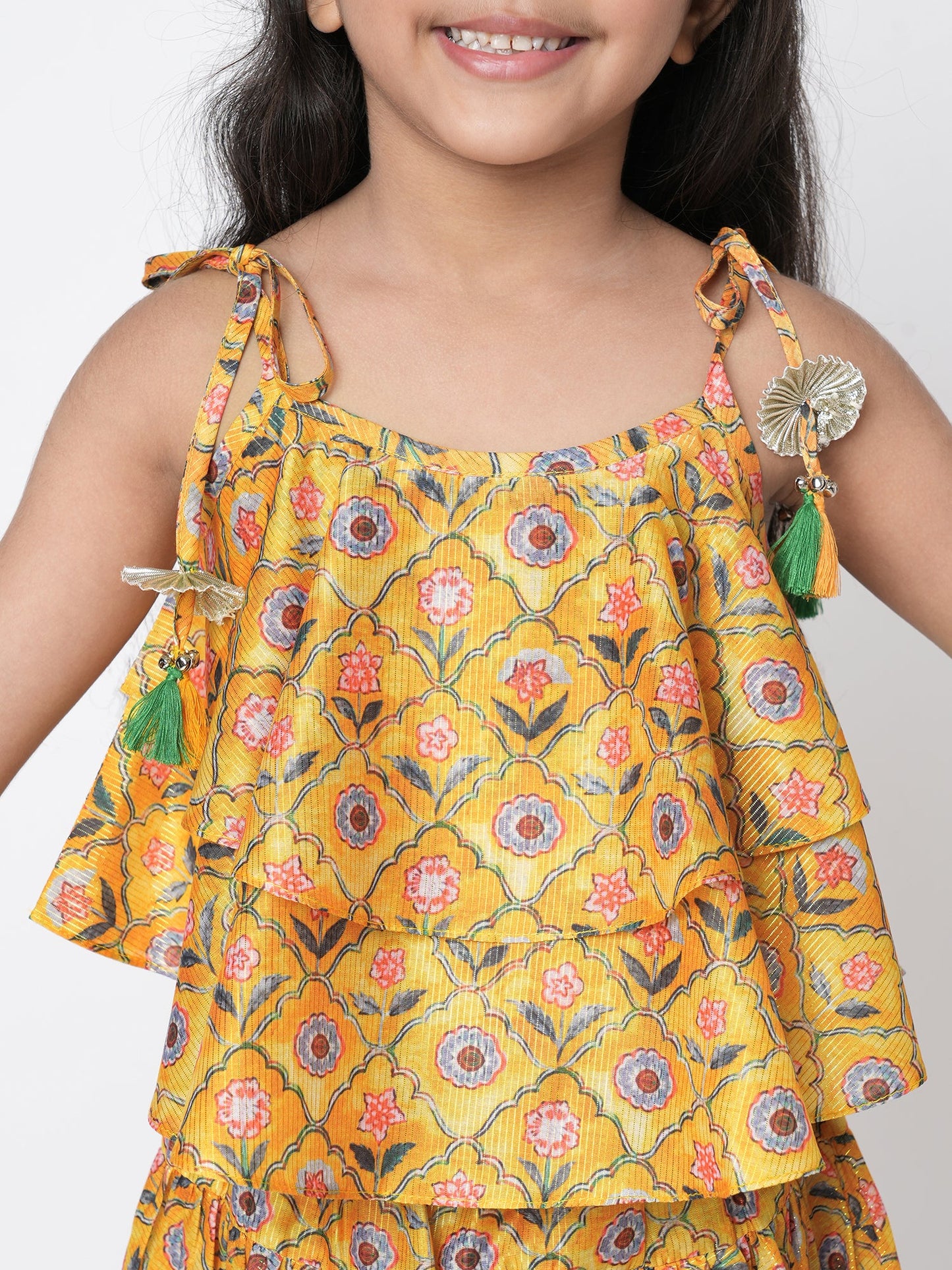 Golden Weaves Yellow Crop Top with Dhoti Girls Co-ordinate set