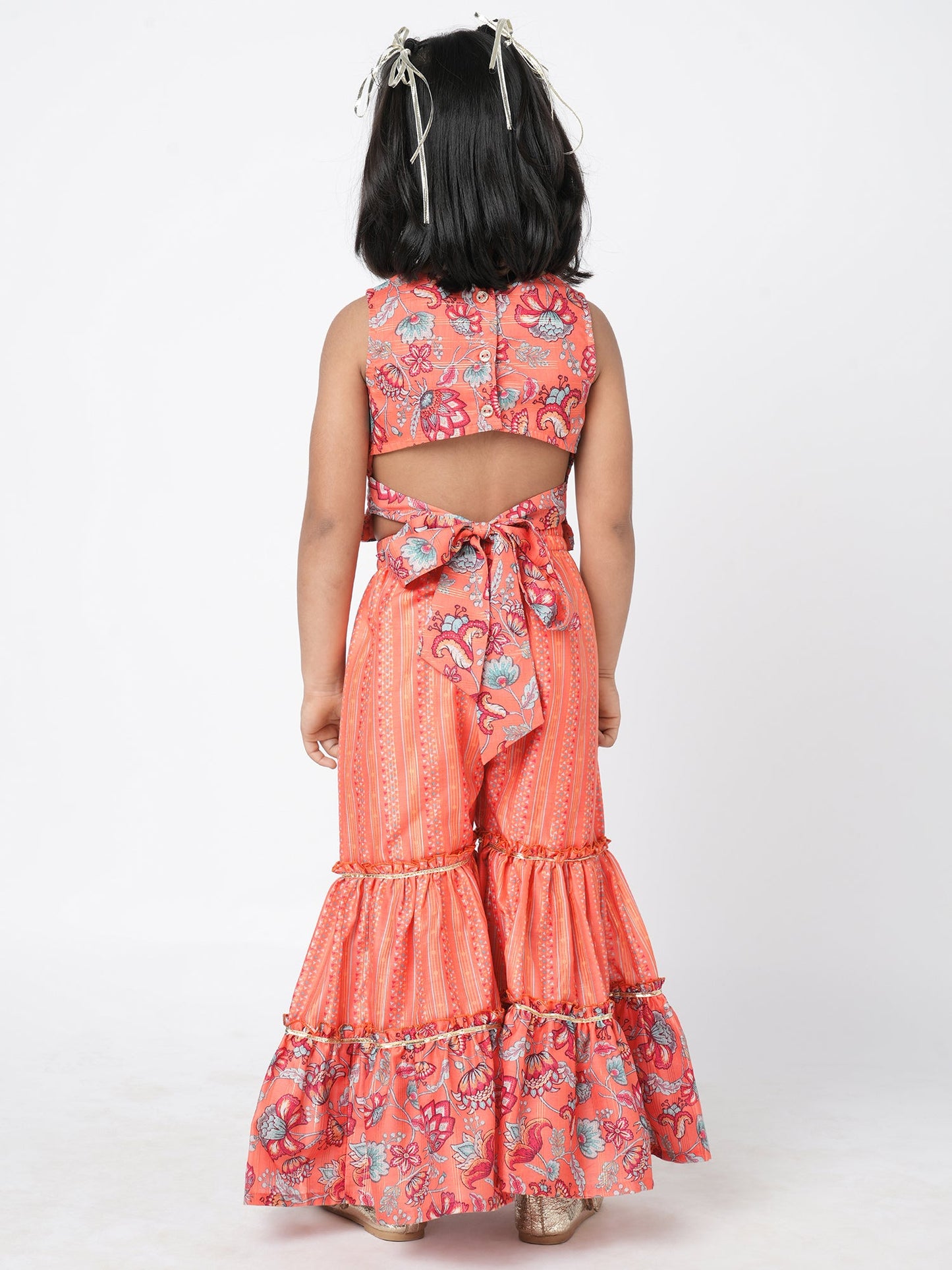 Golden Weaves Orange Crop Top with Palazzo Girls Co-ordinate set