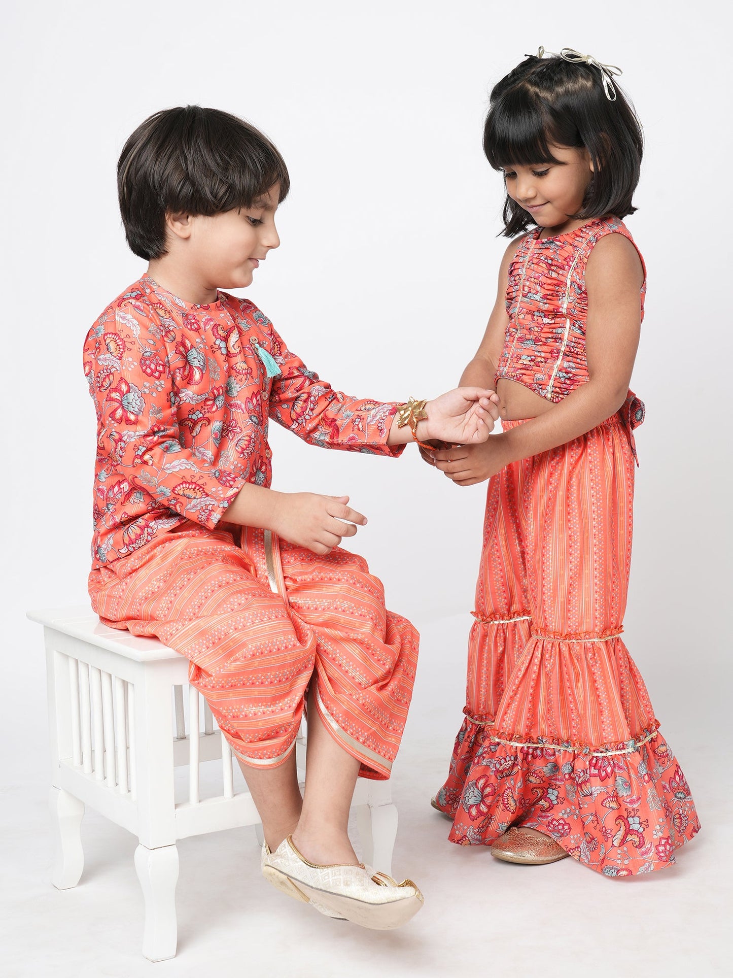 Golden Weaves Orange Crop Top with Palazzo Girls Co-ordinate set