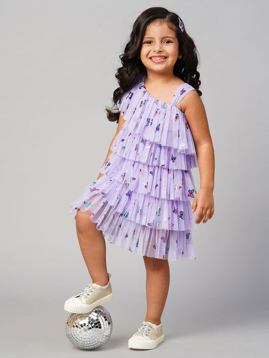 Glam Up Girls Lavender Tiered Shimmer  Party Dress