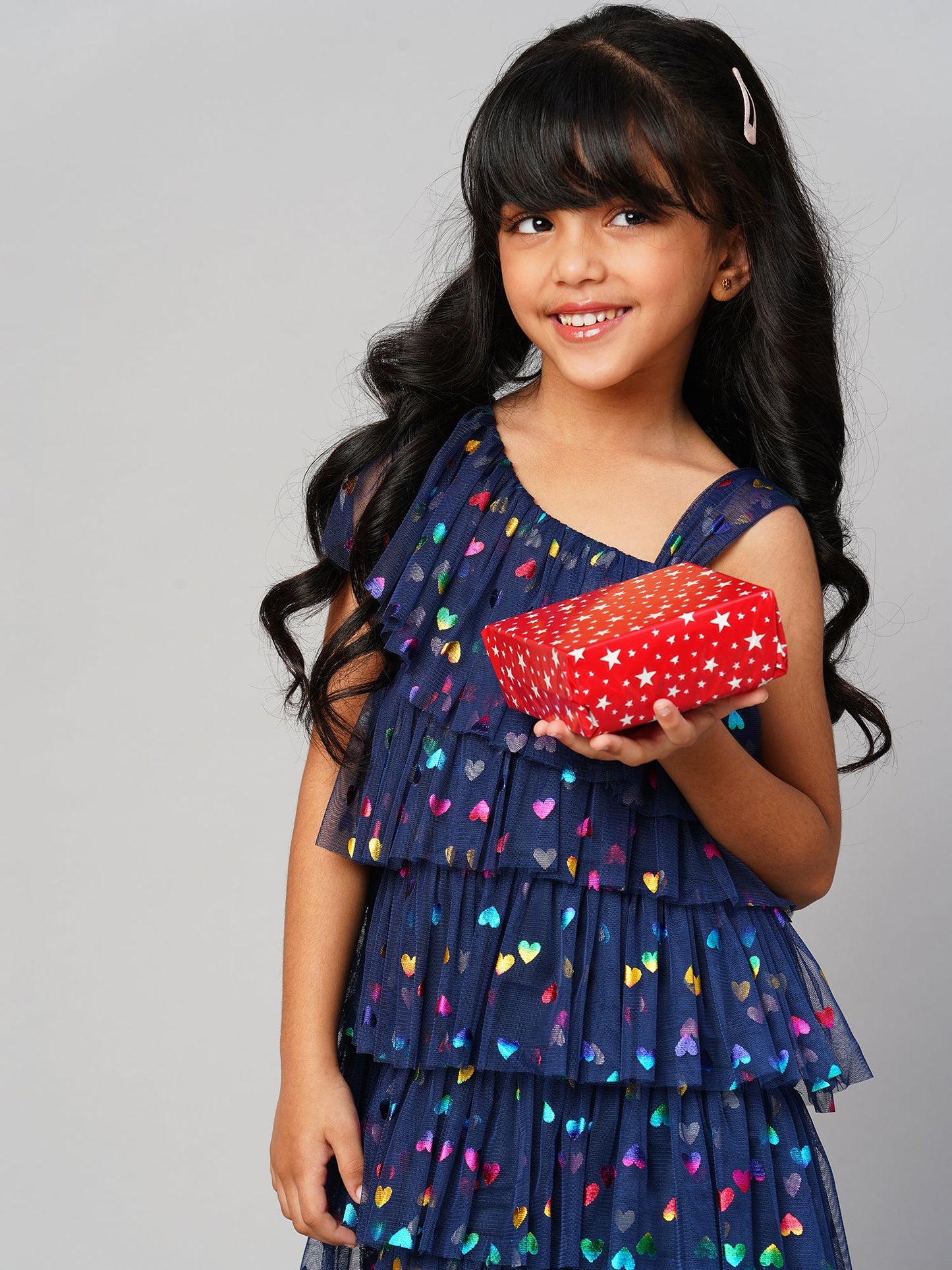 Glam Up Girls Navy Tiered Shimmer Party Dress