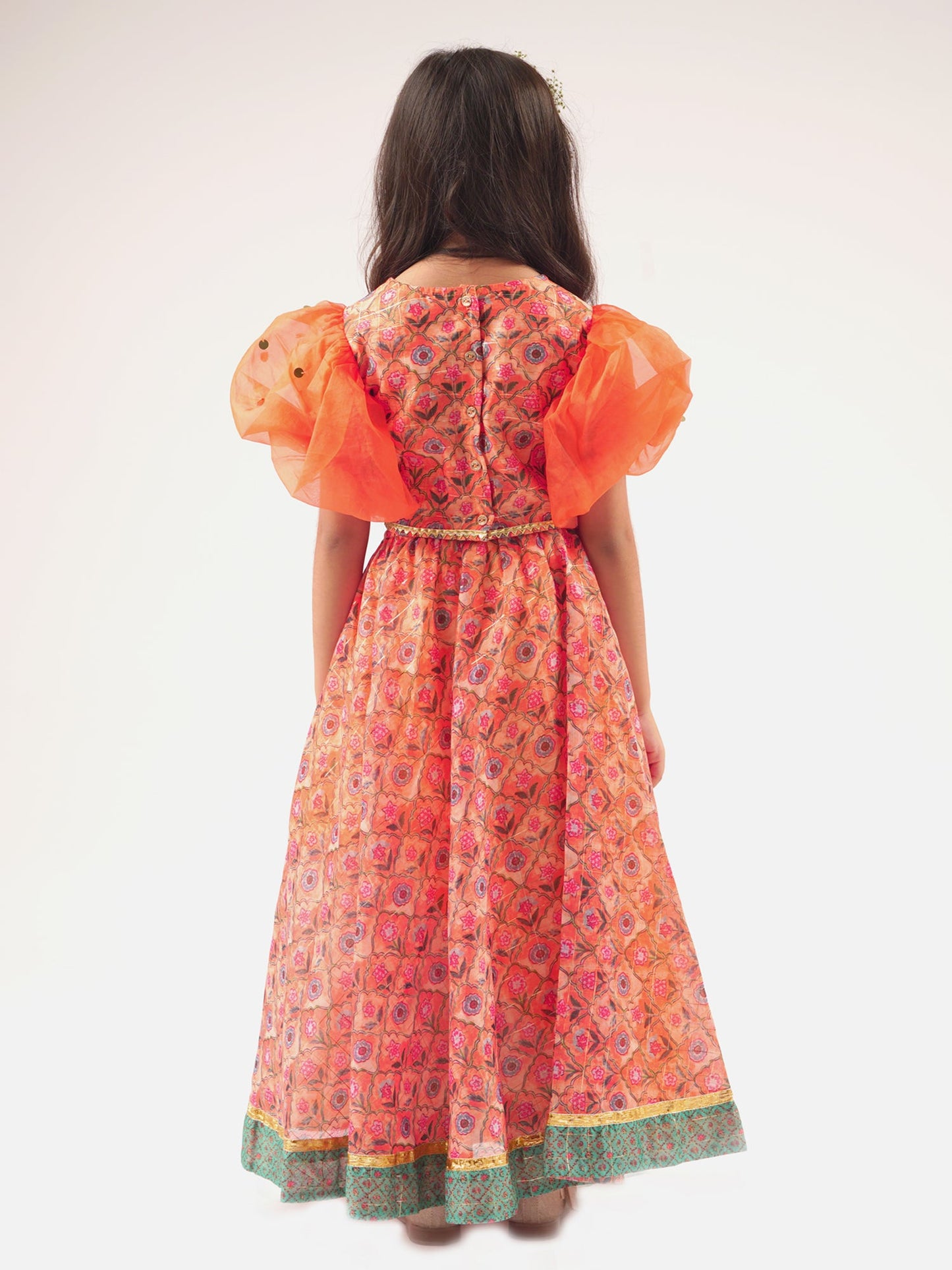 Raangoli Girls Orange Lehanga Choli Set