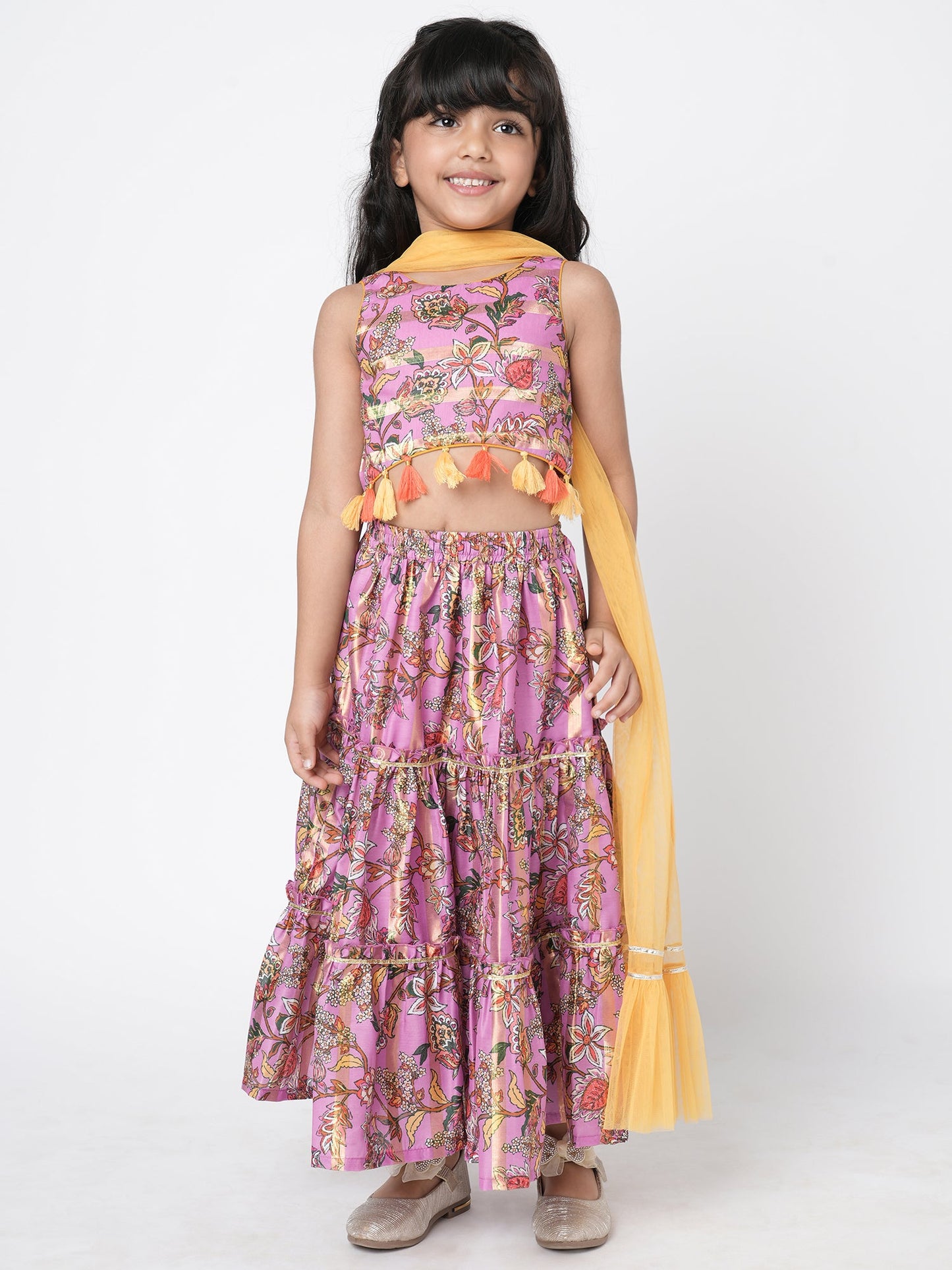 Golden Weaves Girls Purple Lehanga Choli Set