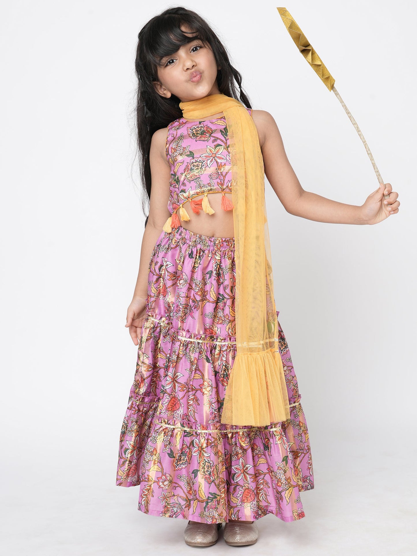 Golden Weaves Girls Purple Lehanga Choli Set