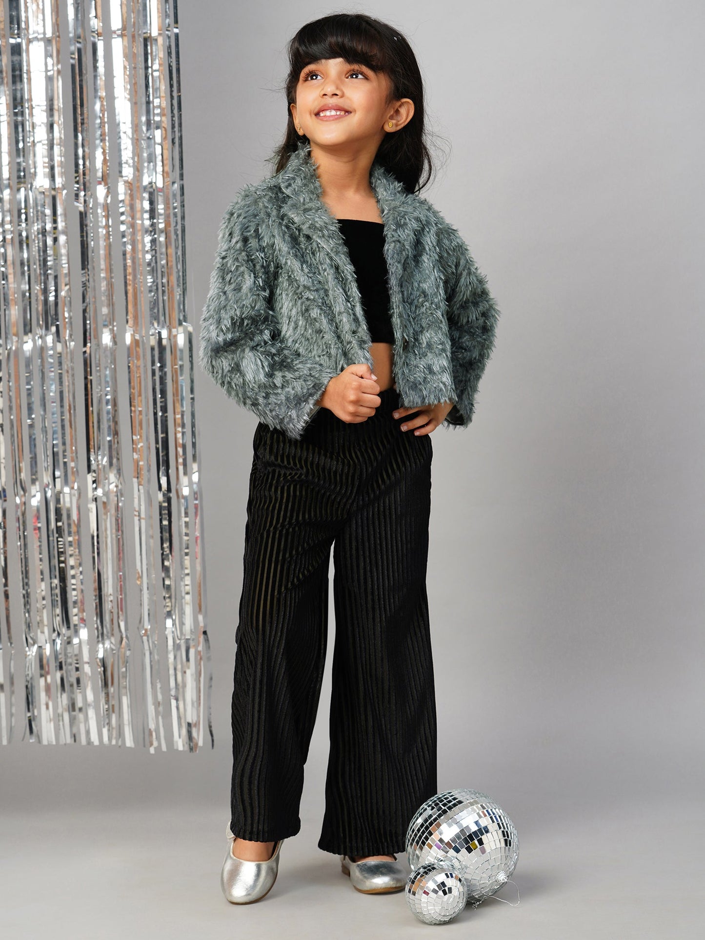 Glam Up Girls Party Fur Jacket With Palazzo Pant