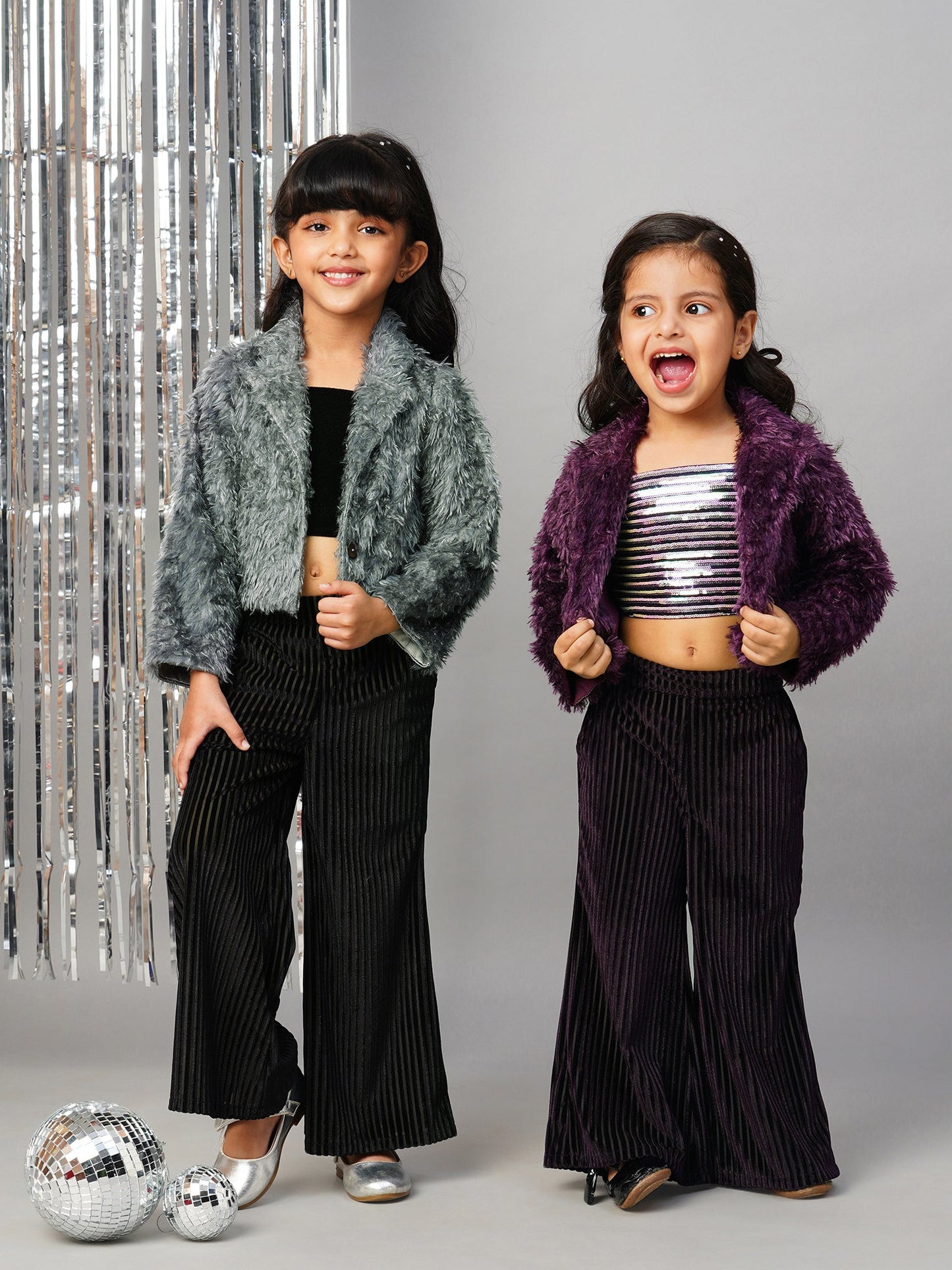 Glam Up Girls Party Fur Jacket With Palazzo Pant