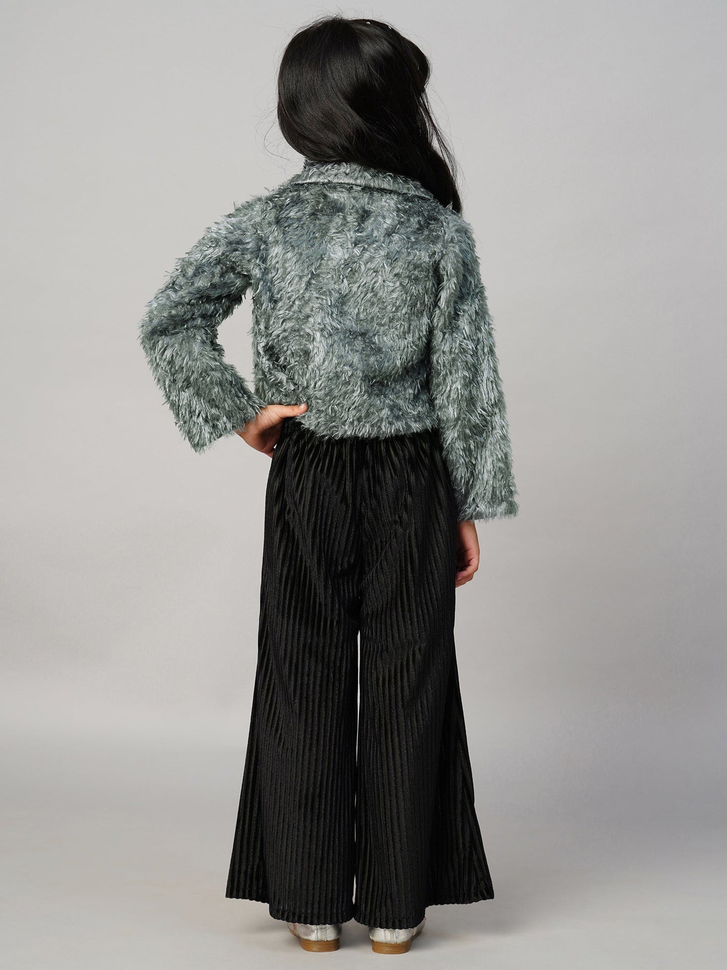 Glam Up Girls Party Fur Jacket With Palazzo Pant