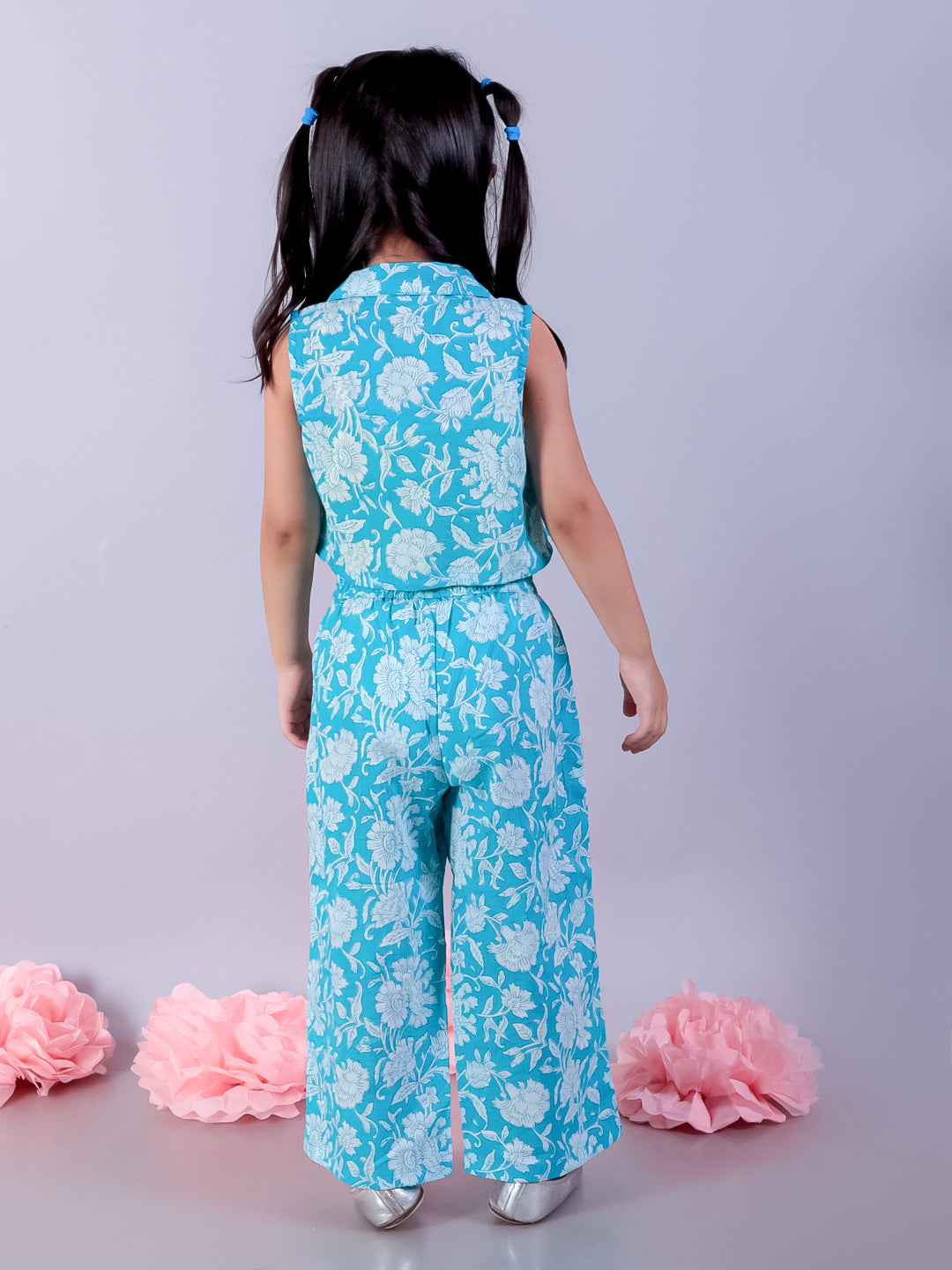 Jaipur Girls Blue Printed Top with Printed Pant Girls Co-ordinate set