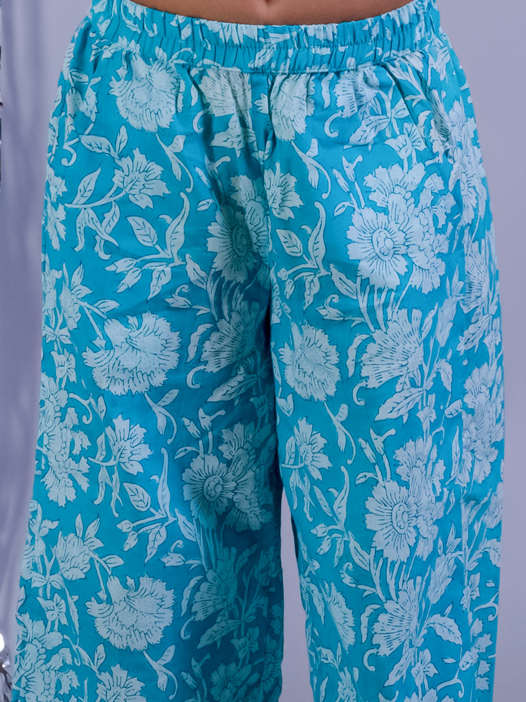 Jaipur Girls Blue Printed Top with Printed Pant Girls Co-ordinate set