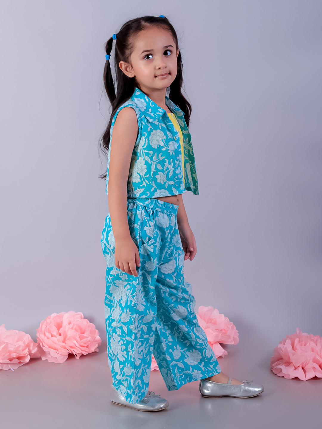 Jaipur Girls Blue Printed Top with Printed Pant Girls Co-ordinate set