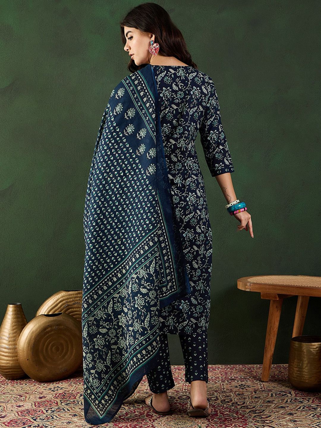 Dhiyona SN Women's Printed Pure Cotton Kurta Set With Dupatta