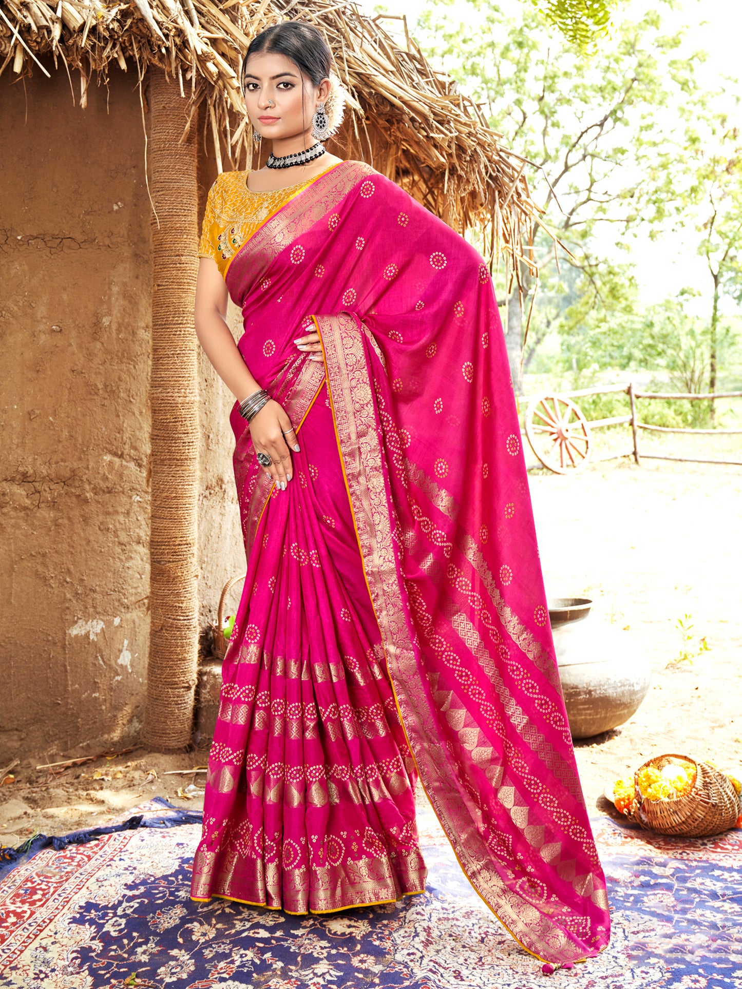 Women's Pure Silk Pink Woven Design Designer Saree With Blouse Piece