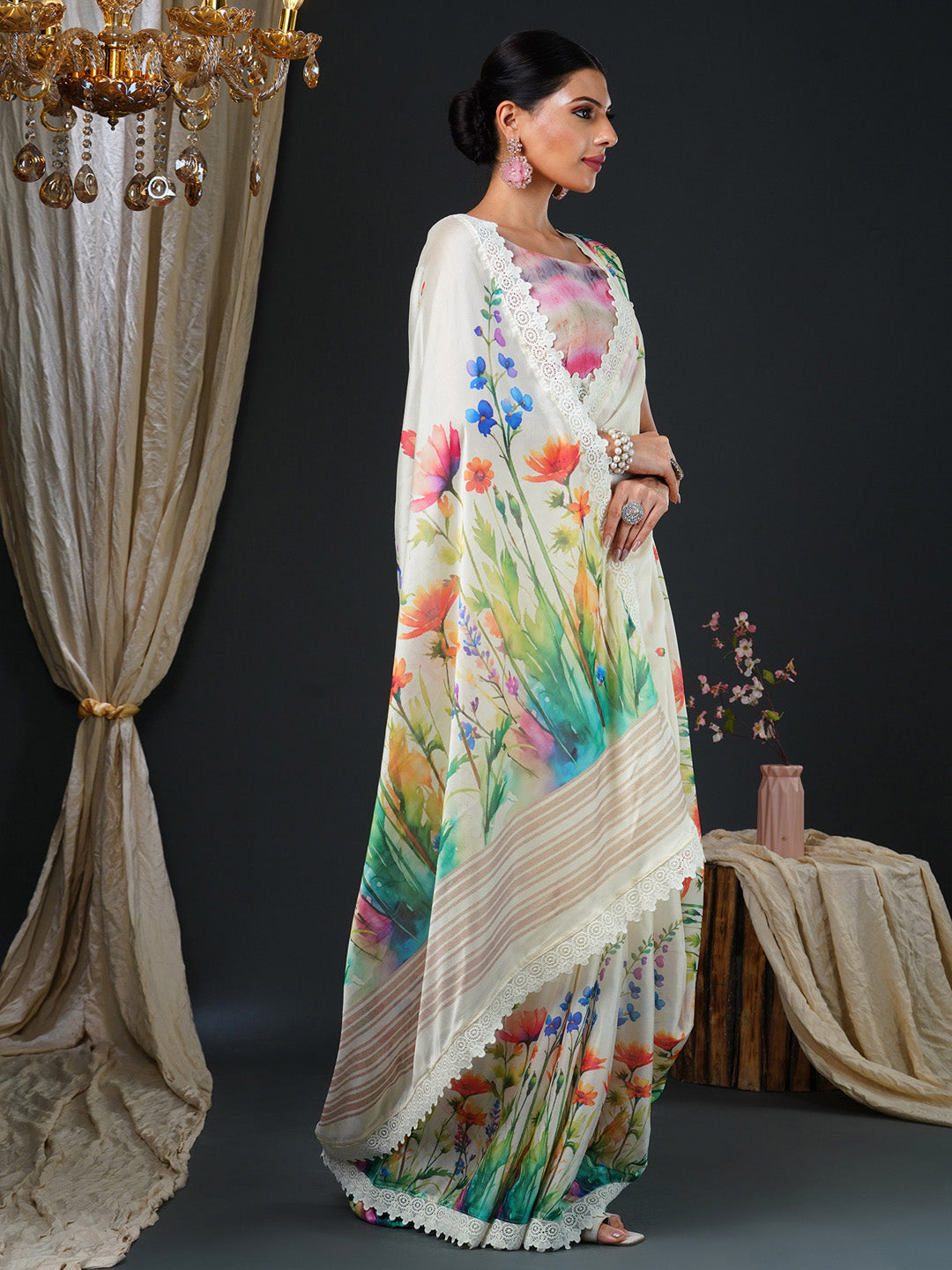 Women's Georgette Multicolored Digital Print Designer Saree With Blouse Piece