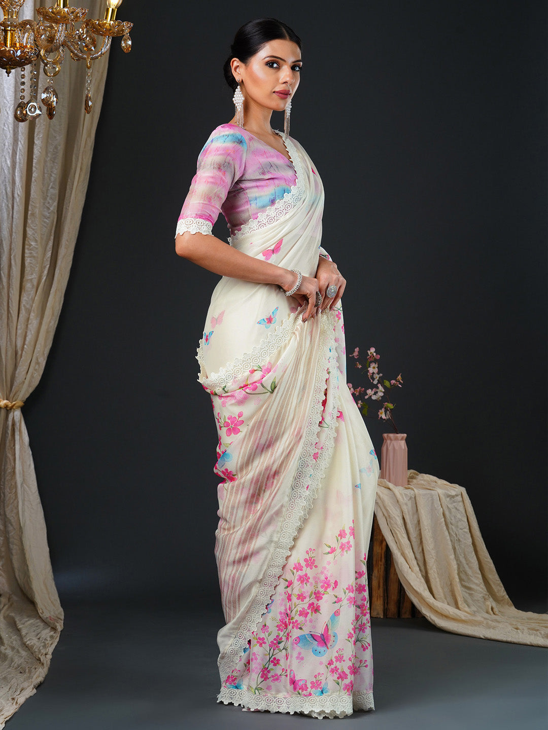 Women's Georgette Multicolored Digital Print Designer Saree With Blouse Piece