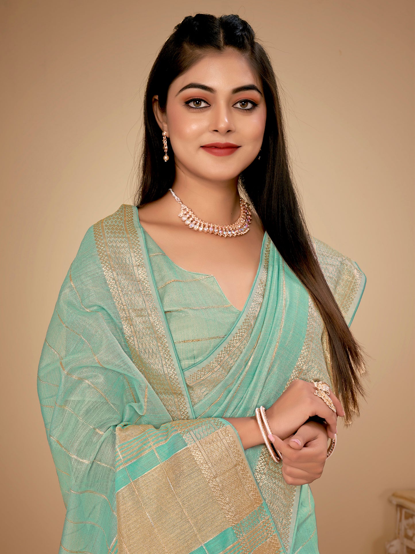 Women's Cotton Silk Light Blue Woven Design Designer Saree With Blouse Piece