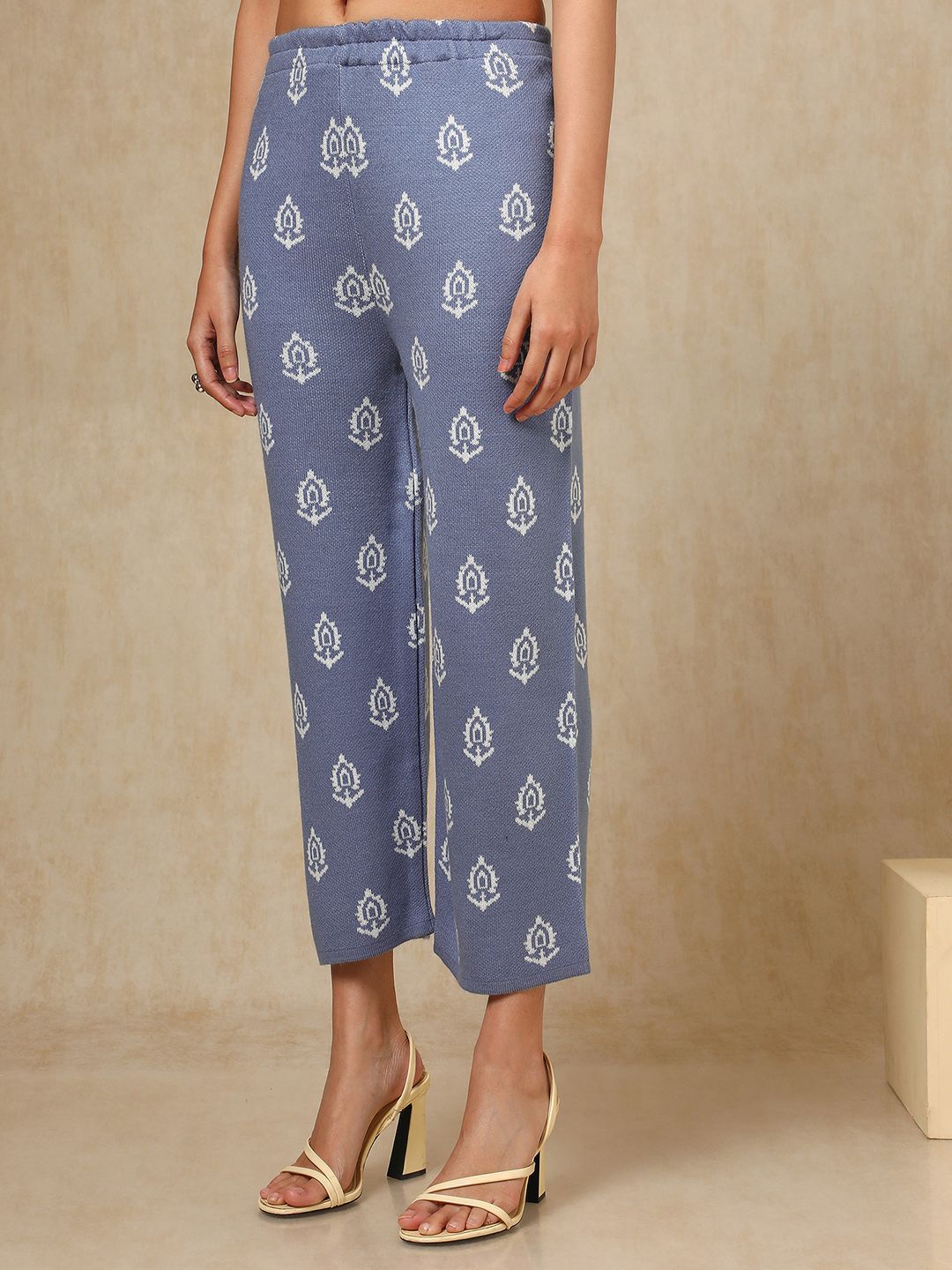 Dhiyona SO Women's Blue Ethnic Motifs Woven Design Acrylic Straight Kurta With Trouser