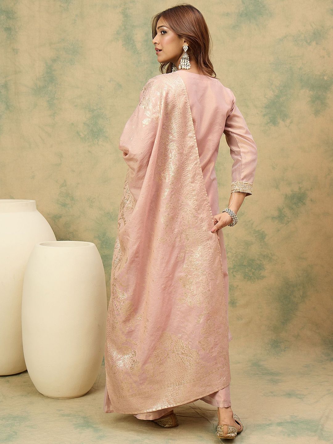 Dhiyona VA Women's Ethnic Motifs Yoke Design Top with Palazzo & Dupatta