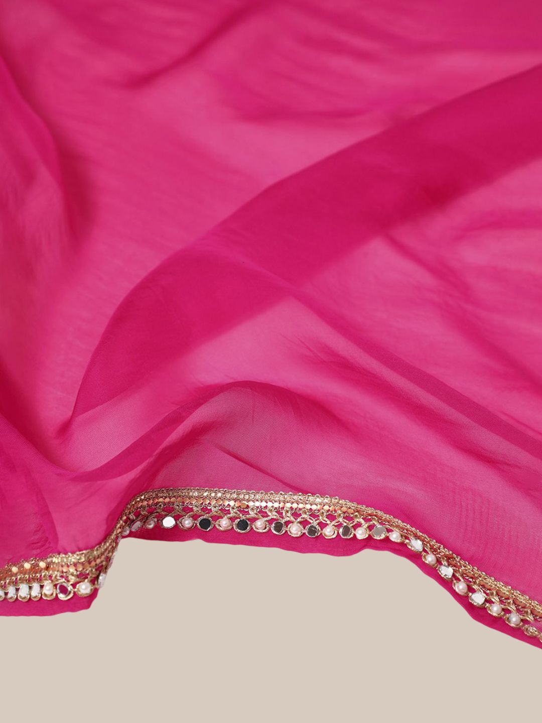 Dhiyona SO Women's Pink Ethnic Motifs Embroidered Mirror Work Dupion Silk Kurta With Palazzos & Dupatta