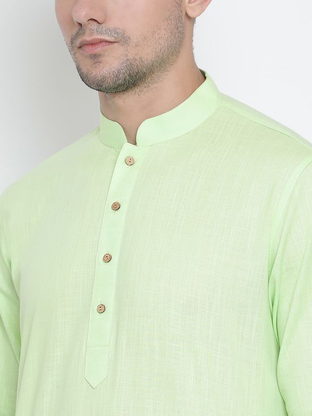 Men's Light Green Cotton Linen Straight Kurta Pyjama Set