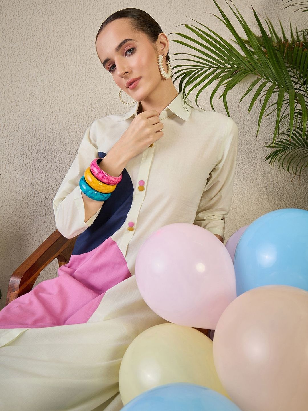Women Colourblocked Regular Pure Cotton Kurta with Trousers