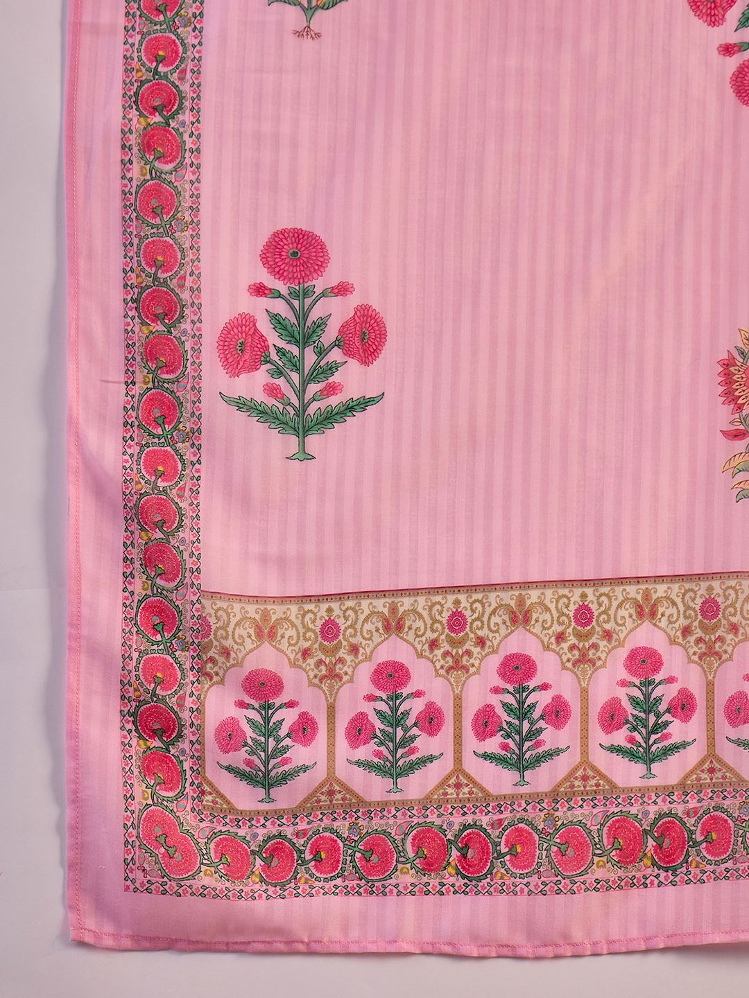 Dhiyona SN Women's Pink Floral Embroidered V-Neck Sequinned Straight Kurta With Trousers And Dupatta