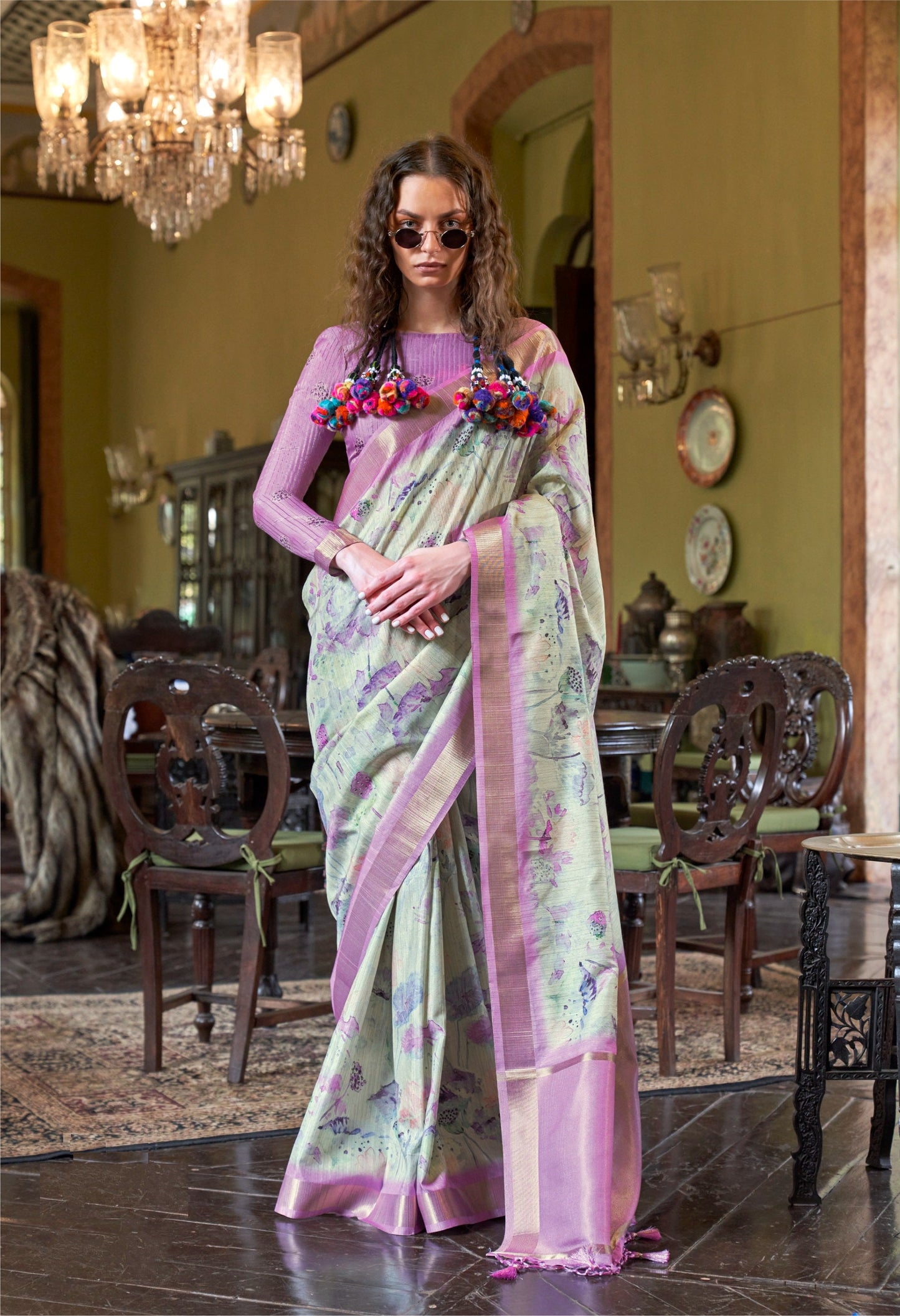 Dhiyona GR Women's Luxuria Lavender Banarasi Digital Soft Silk Saree