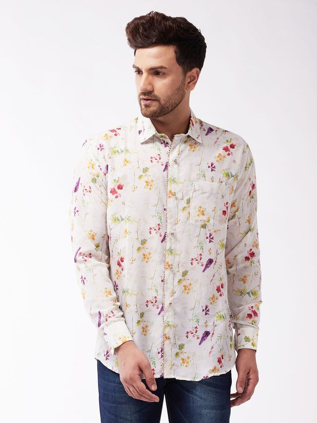 Men's Cream Muslin Straight Ethnic Shirt