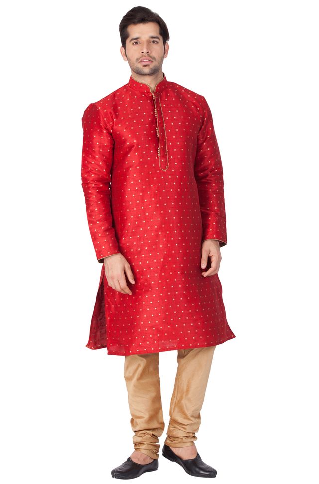 Men's Maroon Silk Blend Straight Kurta Pyjama Set