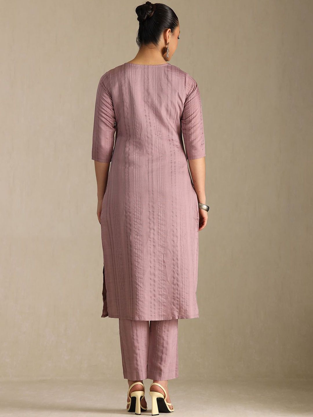 Dhiyona SO Women's Striped Beads and Stones Straight Kurta with Trouser